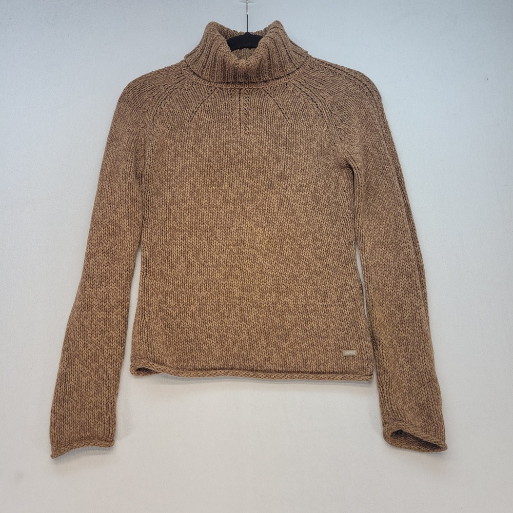 Esprit Turtleneck Sweater Womens XS Brown Chunky Knit Cotton Blend Pullover